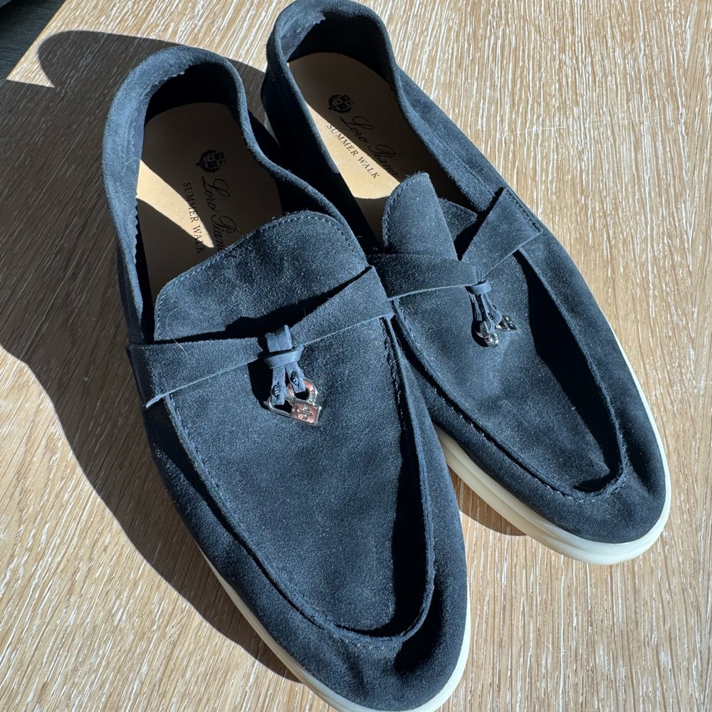 Loro Piana Summer Walk Navy Suede loafers size 39